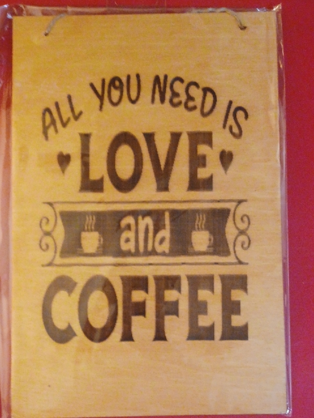 8x10 Love and Coffee Wooden Wall Sign - Natural Wood